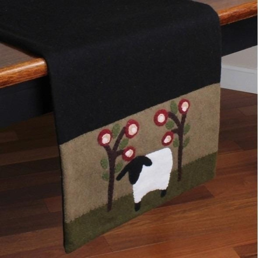Primitive Sheep in the Grove‎ Table Runner Wool Felt 14"x36" New